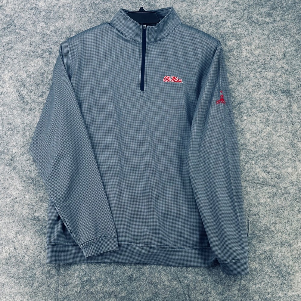 Peter Millar 1/4 Zip Pullover Men XL Gray Blue Ole Miss Old Waverly Houndstooth